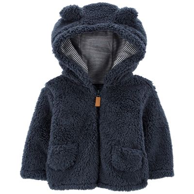 Carter's Zip-Up Sherpa Cardigan Jacket, Navy Sherpa, Newborn