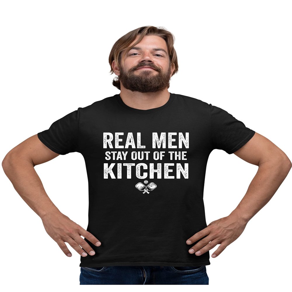 5X-Large Black Mens Real Men Stay Out of The Kitchen Pickleball Funny T-Shirt