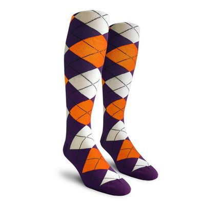 Golf Knickers Colorful Knee High Argyle Cotton Socks For Men Women and Youth - Purple/Orange/White - Ladies