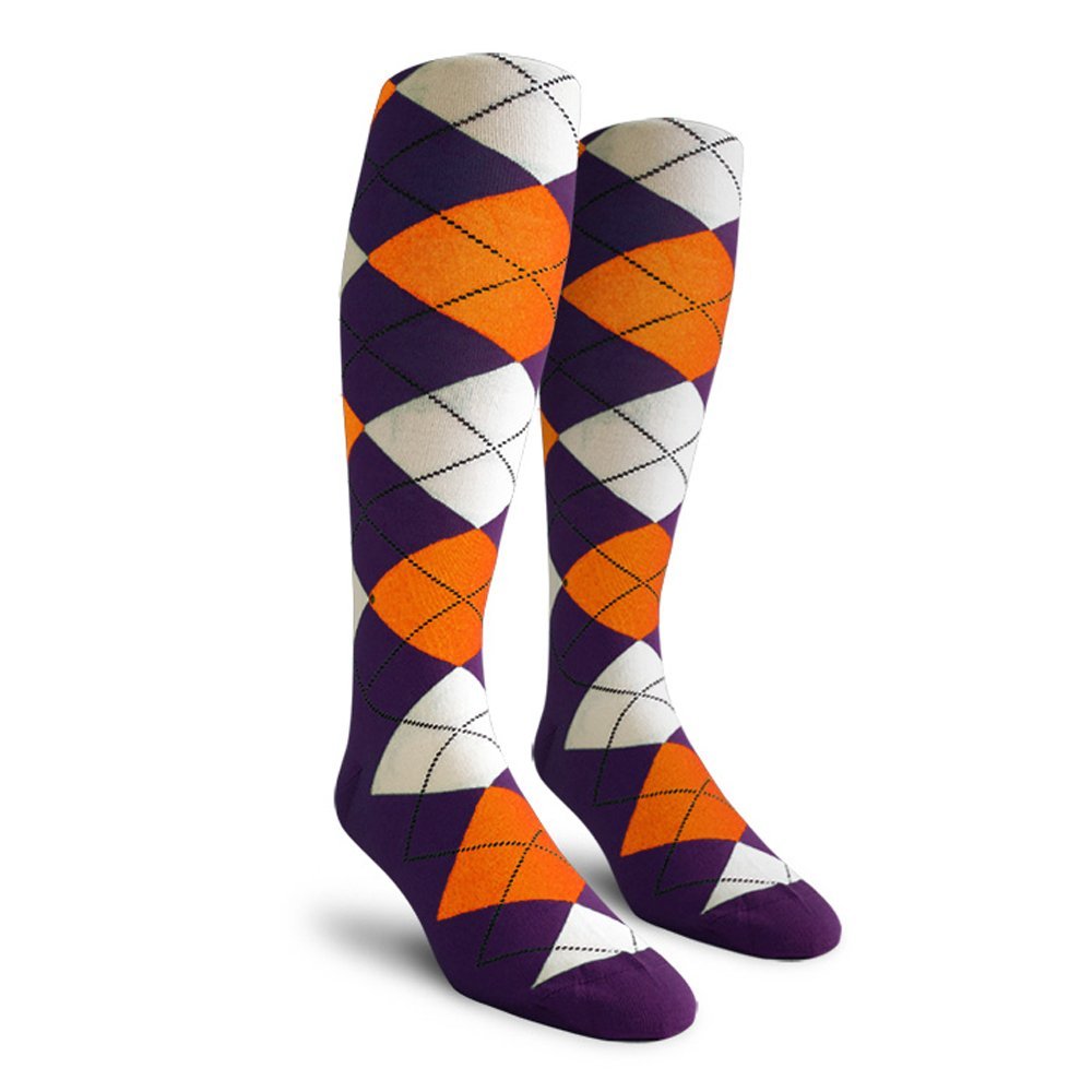 Golf Knickers Colorful Knee High Argyle Cotton Socks For Men Women and Youth - Purple/Orange/White - Ladies