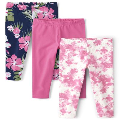 The Children's Place Girls Capri 3-Pack Leggings, Emily Tie Dye_Bright Pink_French Rose | French Rose | Perfect Trop_Tidal_in The Pink, 16 US