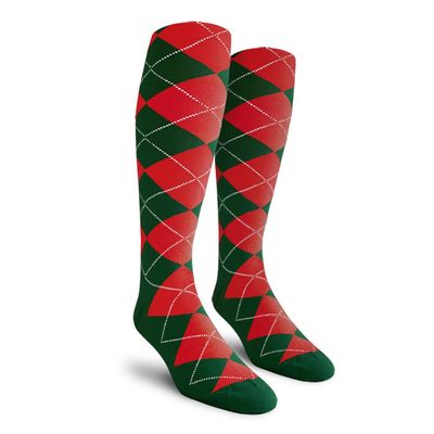 Golf Knickers Colorful Knee High Argyle Cotton Socks For Men Women and Youth - Dark Green/Red - Mens