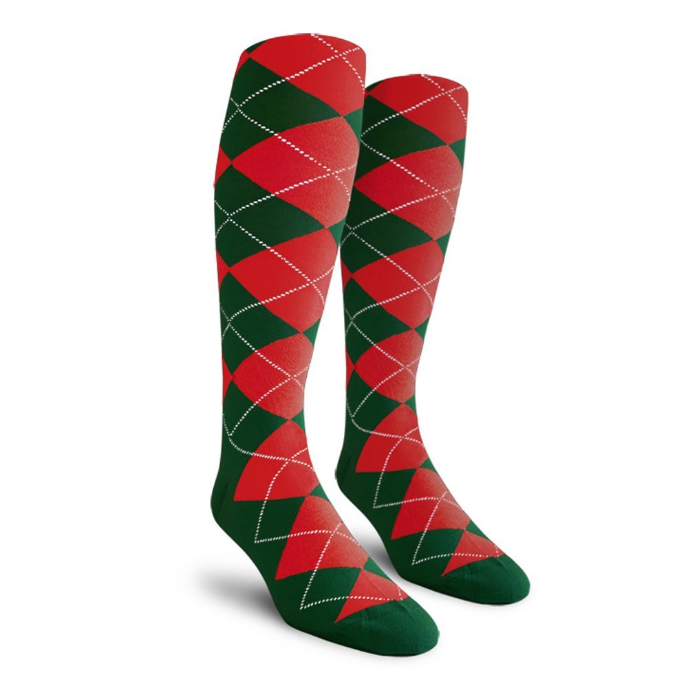 Golf Knickers Colorful Knee High Argyle Cotton Socks For Men Women and Youth - Dark Green/Red - Mens