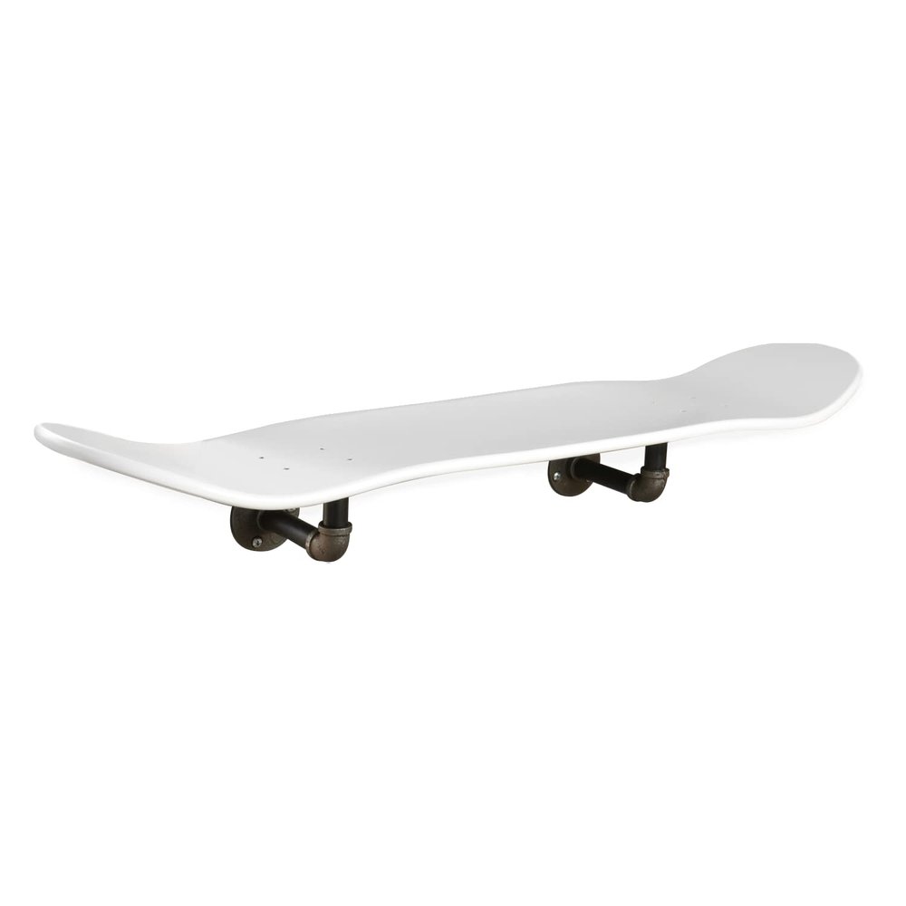 Floating Industrial Style Skateboard Deck Shelf with Pipe Mounting System  Custom Made Indoor Skate Shelving - Maple Wall Mount - 7.75" Dipped White