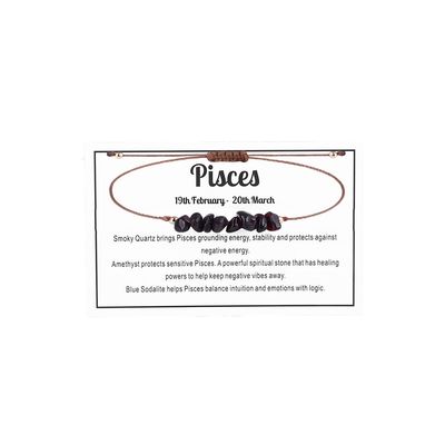 12 Constellation Zodiac Crystal Natural Stone Horoscope Stretch Bracelets Healing Gemstone Adjustable Braid Cord String Rope for Couples Friendship Reiki Yoga Meditation Jewelry-Pisces B