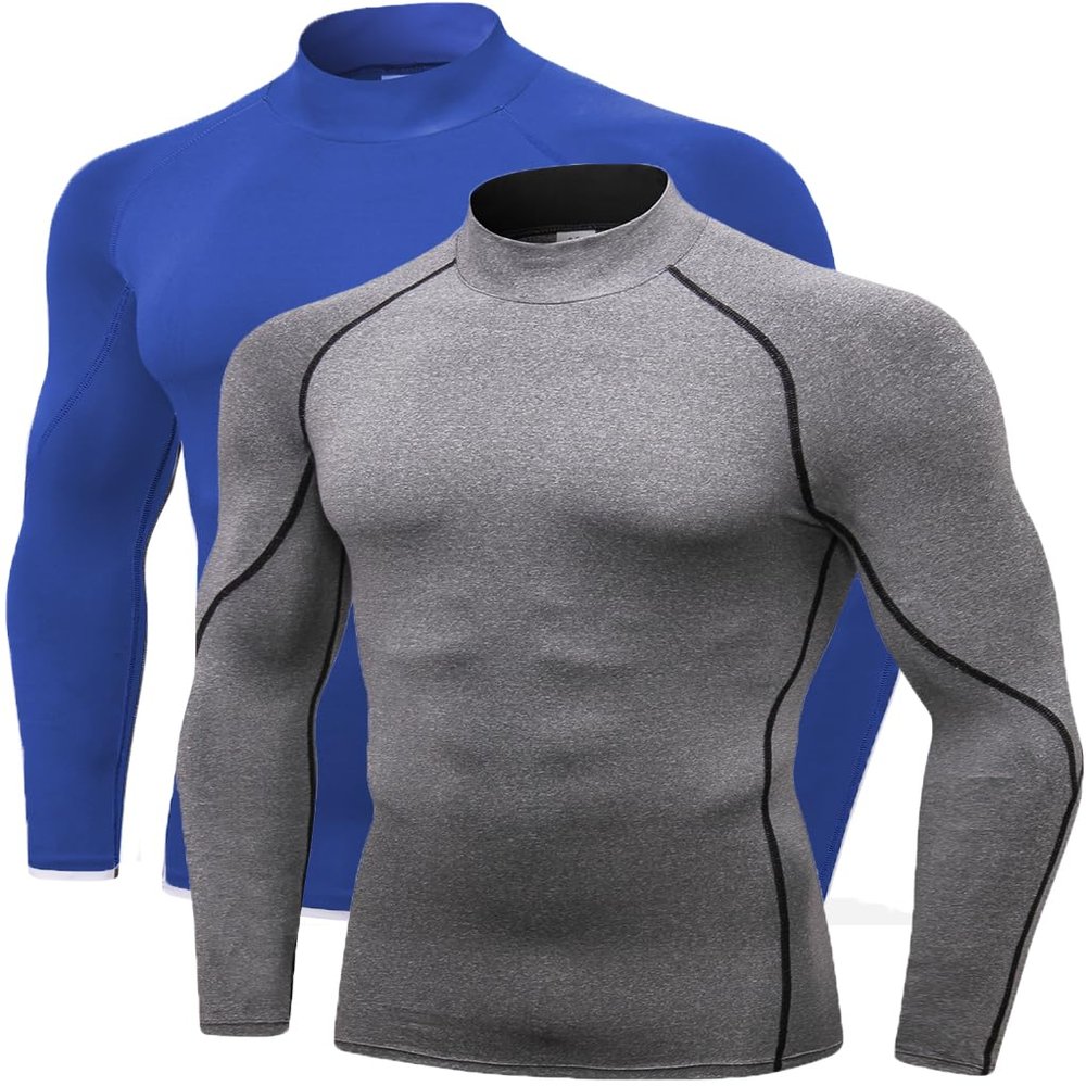 2/3 Pack Men's Compression Shirts Long Sleeve Workout Shirts Mock Turtleneck Athletic Base Layer Active Undershirts Tops