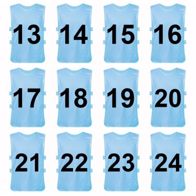 TopTie Sets of 12 (#1-12, 13-24) Numbered Scrimmage Training Vests Sports Pinnies for Adult/Youth-Lightblue[#13 to 24]-Adult