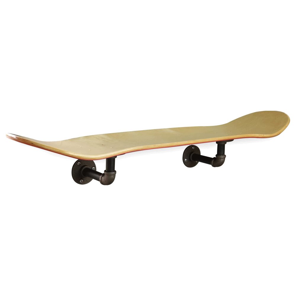 Floating Industrial Style Skateboard Deck Shelf with Pipe Mounting System  Custom Made Indoor Skate Shelving - Maple Wall Mount - 7.75" Stained Red Bottom