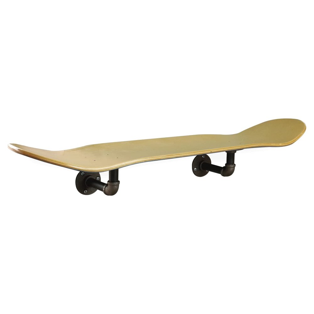 Floating Industrial Style Skateboard Deck Shelf with Pipe Mounting System  Custom Made Indoor Skate Shelving - Maple Wall Mount - 7.75" Stained Blue Bottom