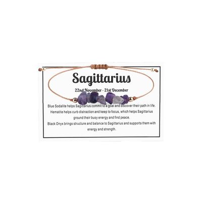 12 Constellation Zodiac Crystal Natural Stone Horoscope Stretch Bracelets Healing Gemstone Adjustable Braid Cord String Rope for Couples Friendship Reiki Yoga Meditation Jewelry-Sagittarius B