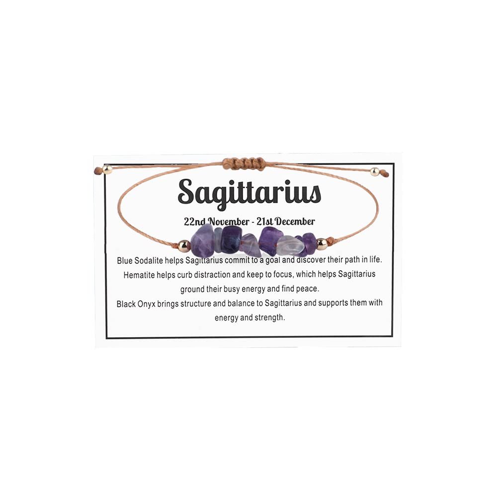 12 Constellation Zodiac Crystal Natural Stone Horoscope Stretch Bracelets Healing Gemstone Adjustable Braid Cord String Rope for Couples Friendship Reiki Yoga Meditation Jewelry-Sagittarius B