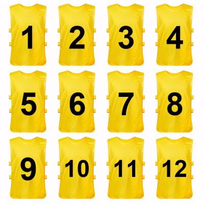 TopTie Sets of 12 (#1-12, 13-24) Numbered Scrimmage Training Vests Sports Pinnies for Adult/Youth-Yellow[#1 to 12]-Adult