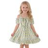 AGQT Toddler Girls Summer Off Shoulder Floral Dress Boho Princess Chiffon Ruffle Sundress for Beach Wedding Vacation Green Sunflower on White 3-4T view 1