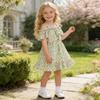 AGQT Toddler Girls Summer Off Shoulder Floral Dress Boho Princess Chiffon Ruffle Sundress for Beach Wedding Vacation Green Sunflower on White 3-4T view 2