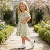 AGQT Toddler Girls Summer Off Shoulder Floral Dress Boho Princess Chiffon Ruffle Sundress for Beach Wedding Vacation Green Sunflower on White 3-4T view 4