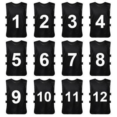 TopTie Sets of 12 (#1-12, 13-24) Numbered Scrimmage Training Vests Sports Pinnies for Adult/Youth-Black[#1 to 12]-XL
