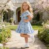 AGQT Toddler Girls Summer Off Shoulder Floral Dress Boho Princess Chiffon Ruffle Sundress for Beach Wedding Vacation White Flower on Blue 4-5T view 4