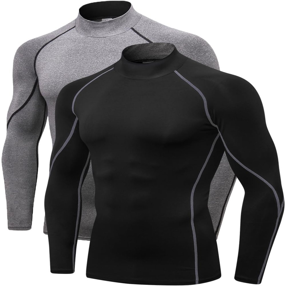 2/3 Pack Men's Compression Shirts Long Sleeve Workout Shirts Mock Turtleneck Athletic Base Layer Active Undershirts Tops