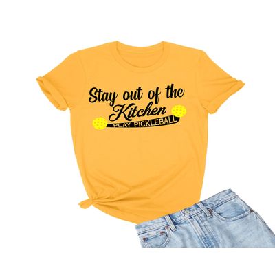5X-Large Gold Mens Stay Out of The Kitchen Play Pickleball Funny Gift T-Shirt