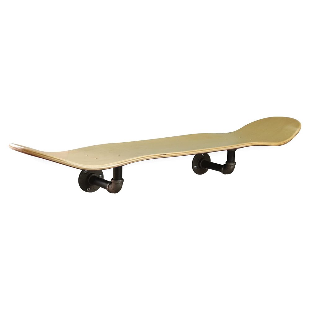 Floating Industrial Style Skateboard Deck Shelf with Pipe Mounting System  Custom Made Indoor Skate Shelving - Maple Wall Mount - 7.75" Stained Purple Bottom
