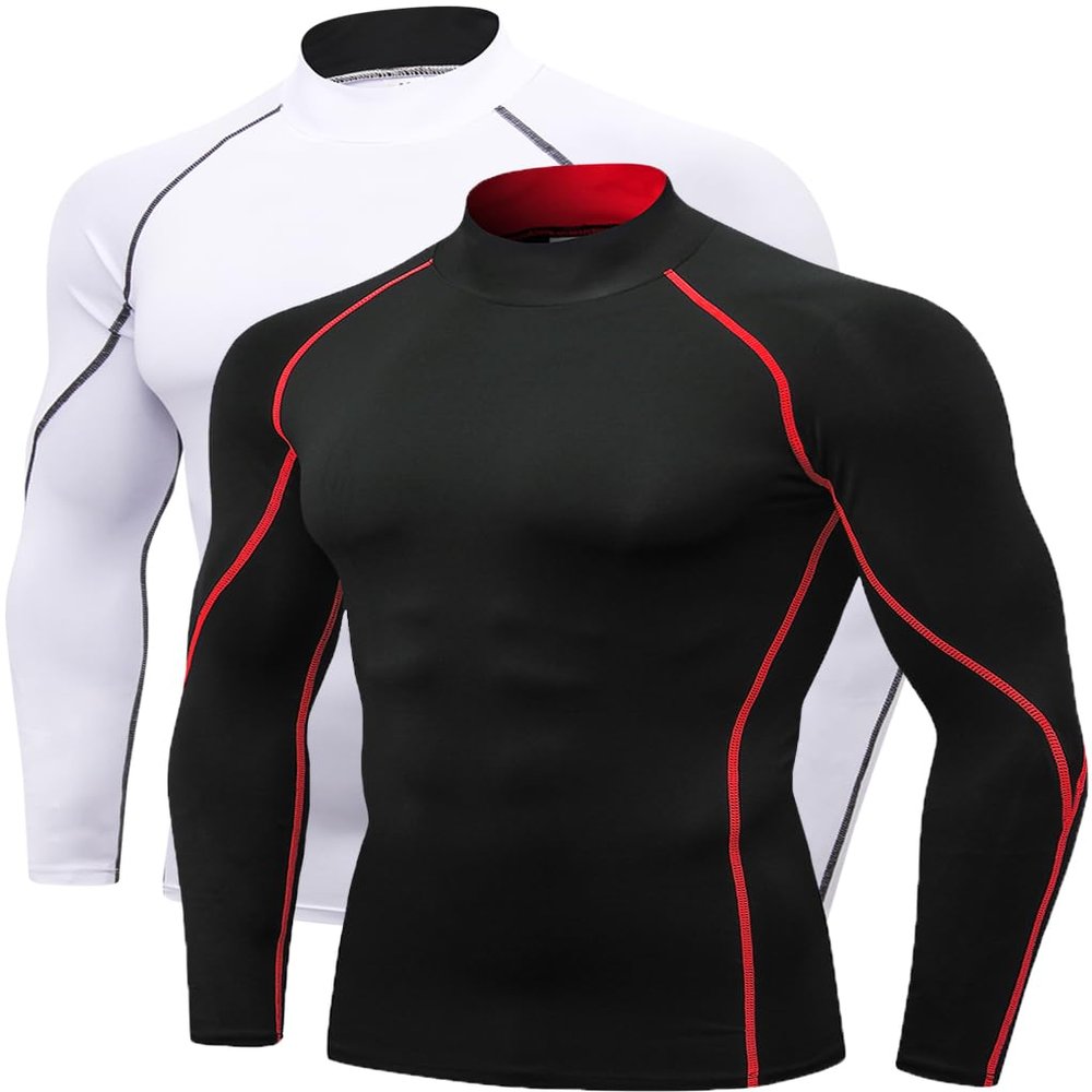 2/3 Pack Men's Compression Shirts Long Sleeve Workout Shirts Mock Turtleneck Athletic Base Layer Active Undershirts Tops