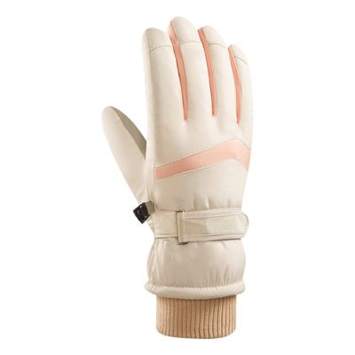 Snow Gloves for Men Winter Premium Leather Work and Downhill Ski Gloves Leather Mitten Waterproof Men Women Motorcycle (Beige, A)