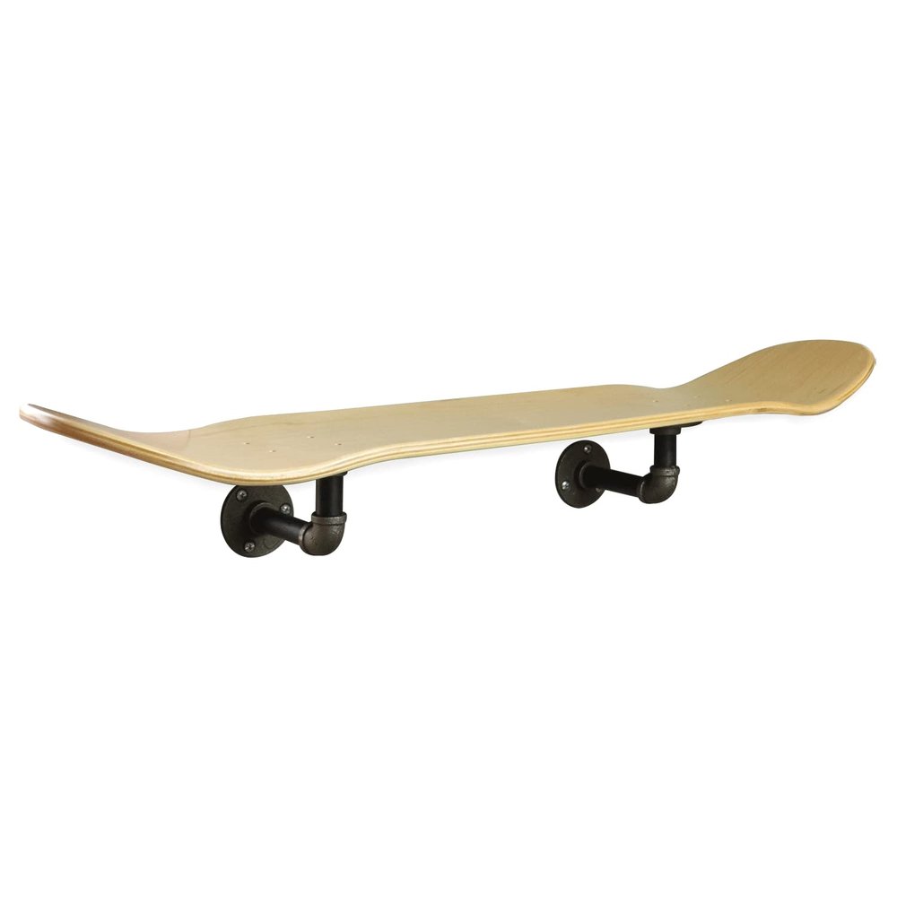 Floating Industrial Style Skateboard Deck Shelf with Pipe Mounting System  Custom Made Indoor Skate Shelving - Bamboo/Maple Wall Mount - 7.75" Bamboo Bottom