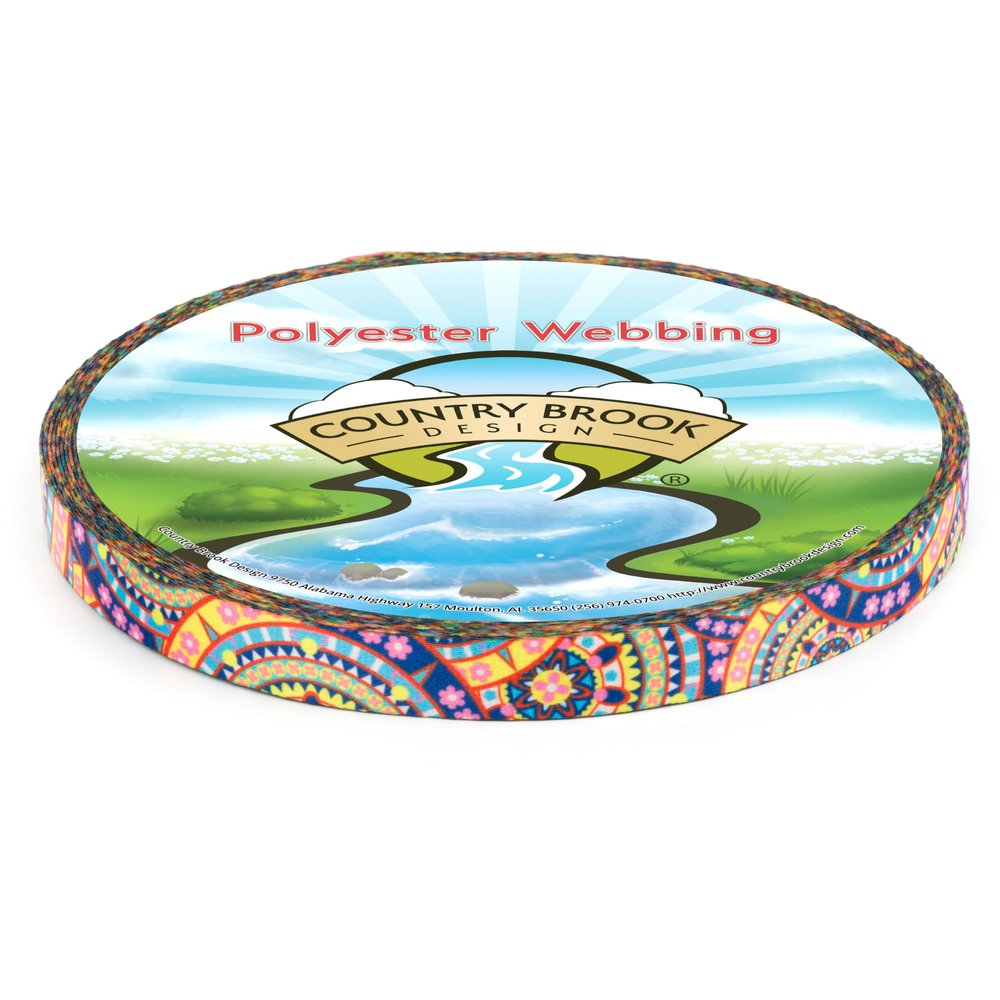 Country Brook Design - Yellow Boho Mandala Photo Quality Polyester (1/2 Inch, 20 Yards)
