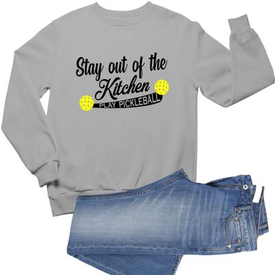 3X-Large Athletic Heather Mens Stay Out Of The Kitchen Play Pickleball Funny Gift Sweatshirt Crewneck