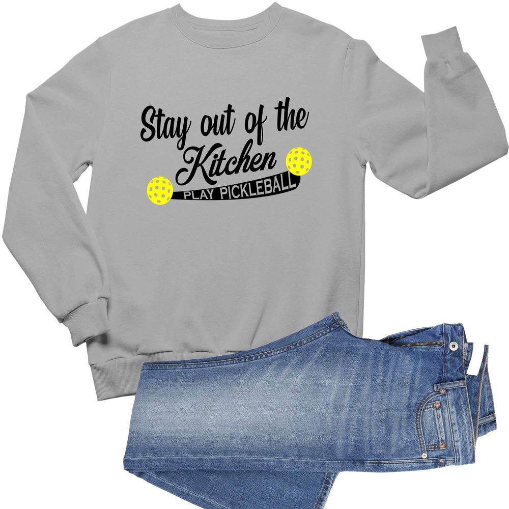 3X-Large Athletic Heather Mens Stay Out Of The Kitchen Play Pickleball Funny Gift Sweatshirt Crewneck