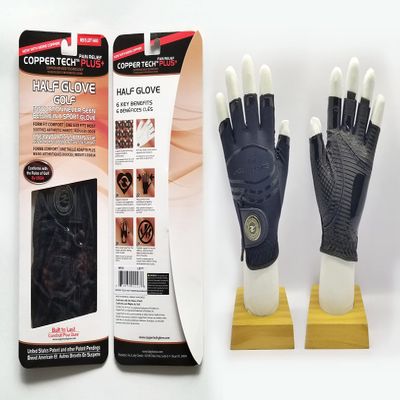 Copper Tech Womens Half Glove Worn ON Right Hand (White/Black, MED to LG(ONE Size FIT Most), Worn ON RGHT Hand)