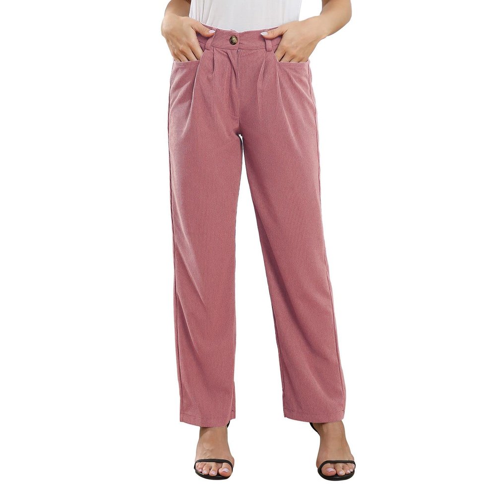 ANGGREK Womens Casual High Waisted Corduroy Straight Leg Pants Loose Comfy Trousers with Pockets(Pink,Medium), 2-pink