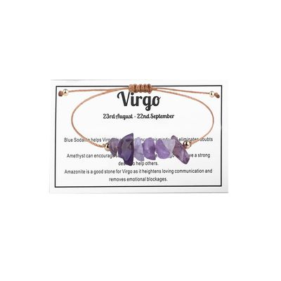 12 Constellation Zodiac Crystal Natural Stone Horoscope Stretch Bracelets Healing Gemstone Adjustable Braid Cord String Rope for Couples Friendship Reiki Yoga Meditation Jewelry-Virgo B