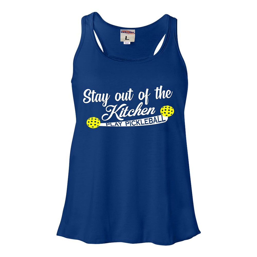 Large Royal Women Flowy Stay Out of The Kitchen Play Pickleball Funny Gift Sleeveless Tank Top T-Shirt