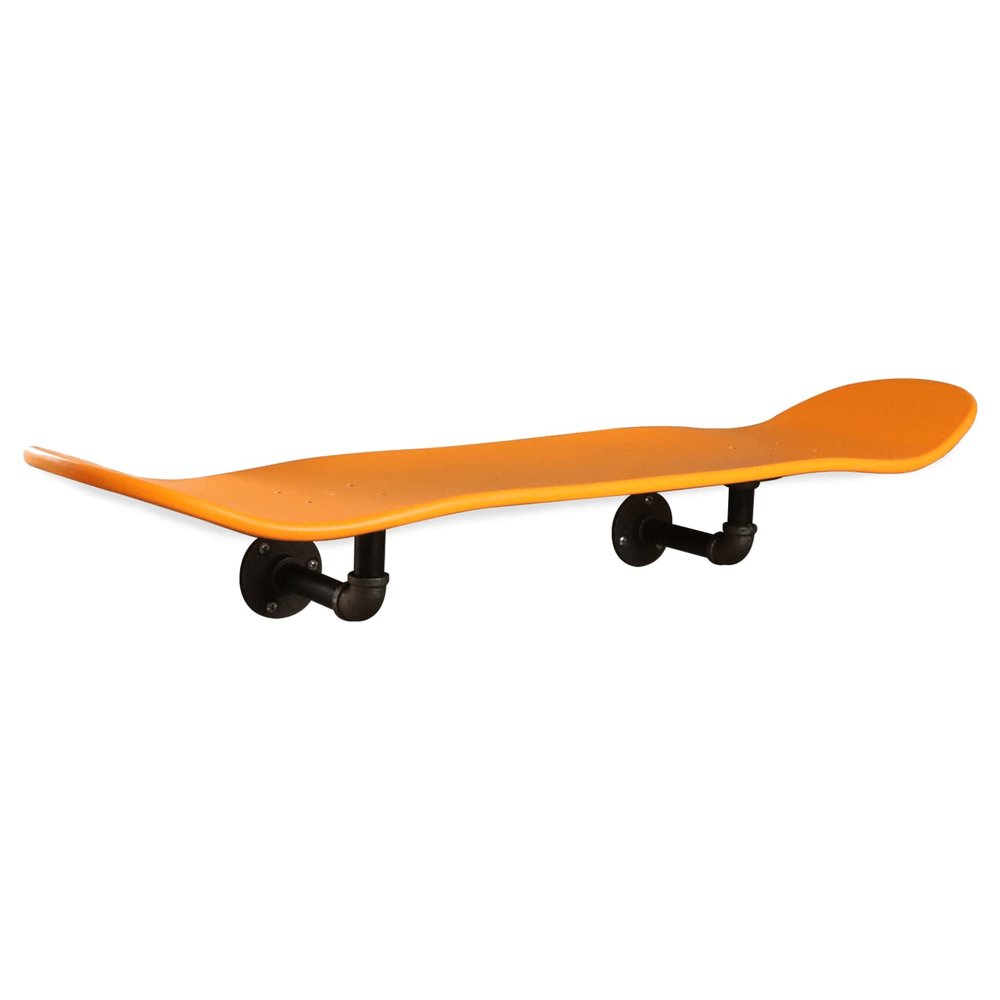 Floating Industrial Style Skateboard Deck Shelf with Pipe Mounting System  Custom Made Indoor Skate Shelving - Maple Wall Mount - 7.75" Neon Orange