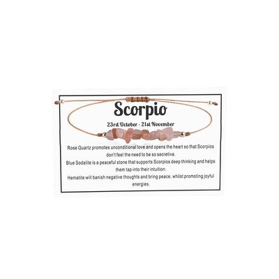12 Constellation Zodiac Crystal Natural Stone Horoscope Stretch Bracelets Healing Gemstone Adjustable Braid Cord String Rope for Couples Friendship Reiki Yoga Meditation Jewelry-Scorpio B