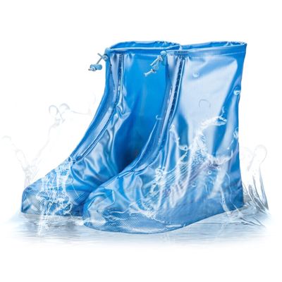 Rain Boot Waterproof Shoes Covers, Sand Control Non-Slip Shoe Cover Galoshes, PVC Rubber Sole Reusable Rain Snow Boots Overshoes for Cycling Outdoor Camping Fishing Garden Travel (XXL, Blue)