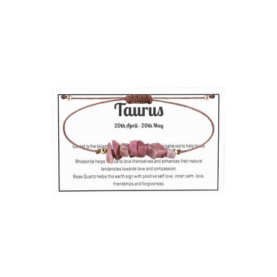 12 Constellation Zodiac Crystal Natural Stone Horoscope Stretch Bracelets Healing Gemstone Adjustable Braid Cord String Rope for Couples Friendship Reiki Yoga Meditation Jewelry-Taurus B