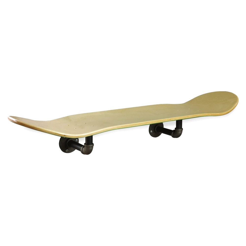 Floating Industrial Style Skateboard Deck Shelf with Pipe Mounting System  Custom Made Indoor Skate Shelving - Maple Wall Mount - 7.75" Stained Green Bottom