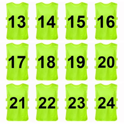 TOPTIE Sets of 12 (#1-12, 13-24) Numbered Scrimmage Training Vests Sports Pinnies for Adult/Youth-Green[#13 to 24]-Adult
