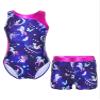 Jhaoyu Girls Kids Ballet Dance Gymnastics Leotards Outfits Sleeveless Printed Bodysuit Unitard with Metallic Shorts Set Navy Blue E 14 Years view 1