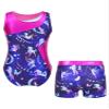 Jhaoyu Girls Kids Ballet Dance Gymnastics Leotards Outfits Sleeveless Printed Bodysuit Unitard with Metallic Shorts Set Navy Blue E 14 Years view 2