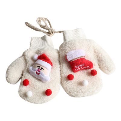 Girls Gloves Toddler Kids Children's Christmas Santa Warm Think Knit Winter Girls Boys Baby Gloves (White, One Size)