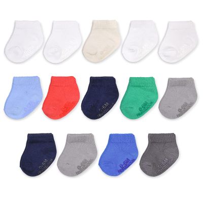 Fruit of the Loom Baby 14-Pack Grow & Fit Flex Zones Cotton Stretch Low Cut Socks - Unisex, Girls, Boys (2-4 Years, Blue)
