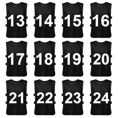 TopTie Sets of 12 (#1-12, 13-24) Numbered Scrimmage Training Vests Sports Pinnies for Adult/Youth-Black[#13 to 24]-Adult