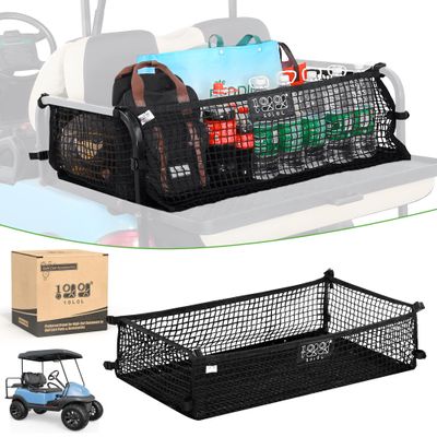 10L0L 4 Passenger Golf Cart Cargo Net for Yamaha,Club Car,EZGO, Adjustable Elastic Storage Net, Simple Golf Cart Cargo Mesh Organizer Nets with Strong Buckle