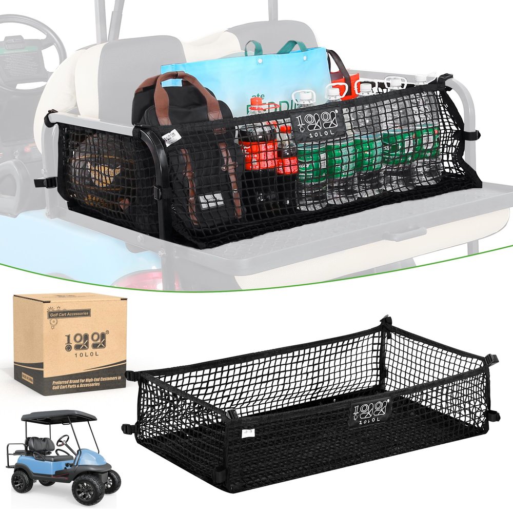 10L0L 4 Passenger Golf Cart Cargo Net for Yamaha,Club Car,EZGO, Adjustable Elastic Storage Net, Simple Golf Cart Cargo Mesh Organizer Nets with Strong Buckle