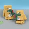 Snow Gloves for Kids Cartoon Dinosaur Print Knitted Warm Convertible Flip Mittens Top Fingerless (Yellow, One Size) view 3