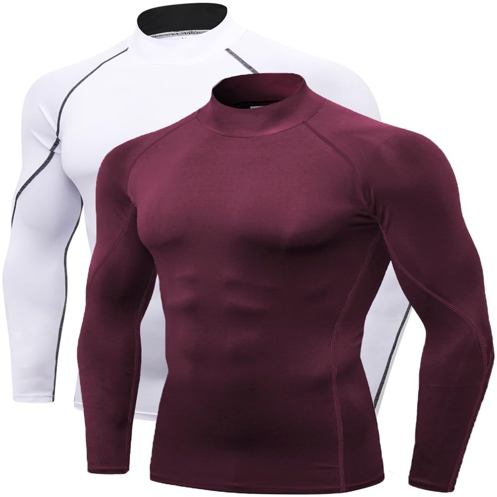 2/3 Pack Men's Compression Shirts Long Sleeve Workout Shirts Mock Turtleneck Athletic Base Layer Active Undershirts Tops