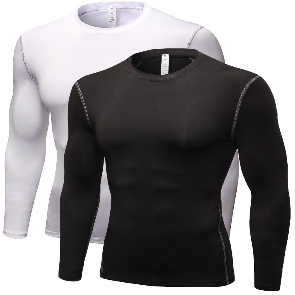 Men's Compression Long Sleeve Shirts, Cool Dry Sport Workout Underwear Shirt Athletic Baselayer Running Gym Tops 2 Pack